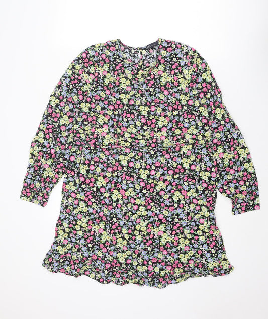 Marks and Spencer Womens Multicoloured Floral Viscose Mini Size 12 Round Neck Button