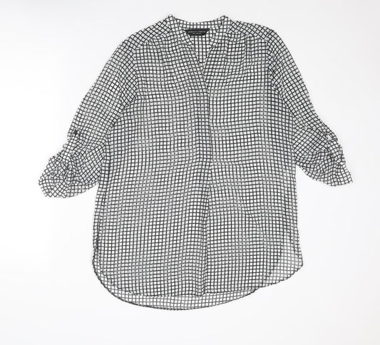 Dorothy Perkins Womens Black Check Polyester Basic Blouse Size 14 V-Neck