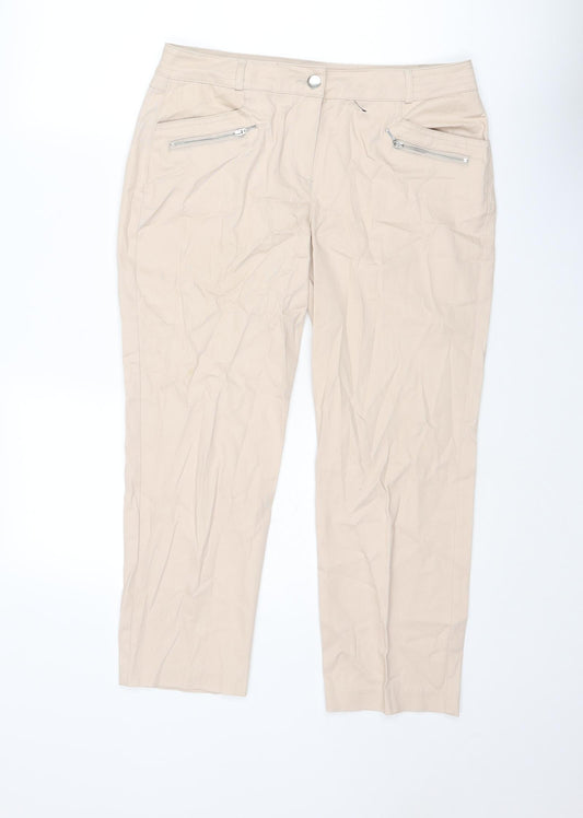 Wallis Womens Beige Cotton Cropped Trousers Size 12 L24 in Regular Zip