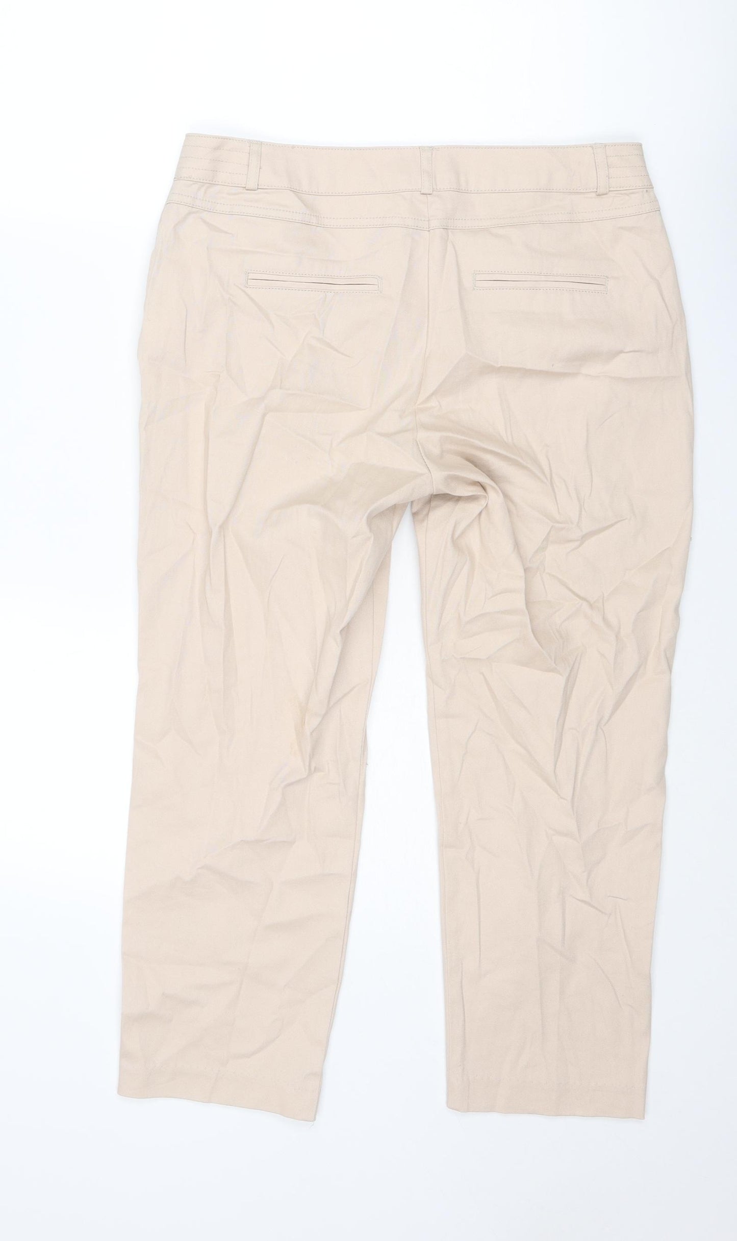 Wallis Womens Beige Cotton Cropped Trousers Size 12 L24 in Regular Zip