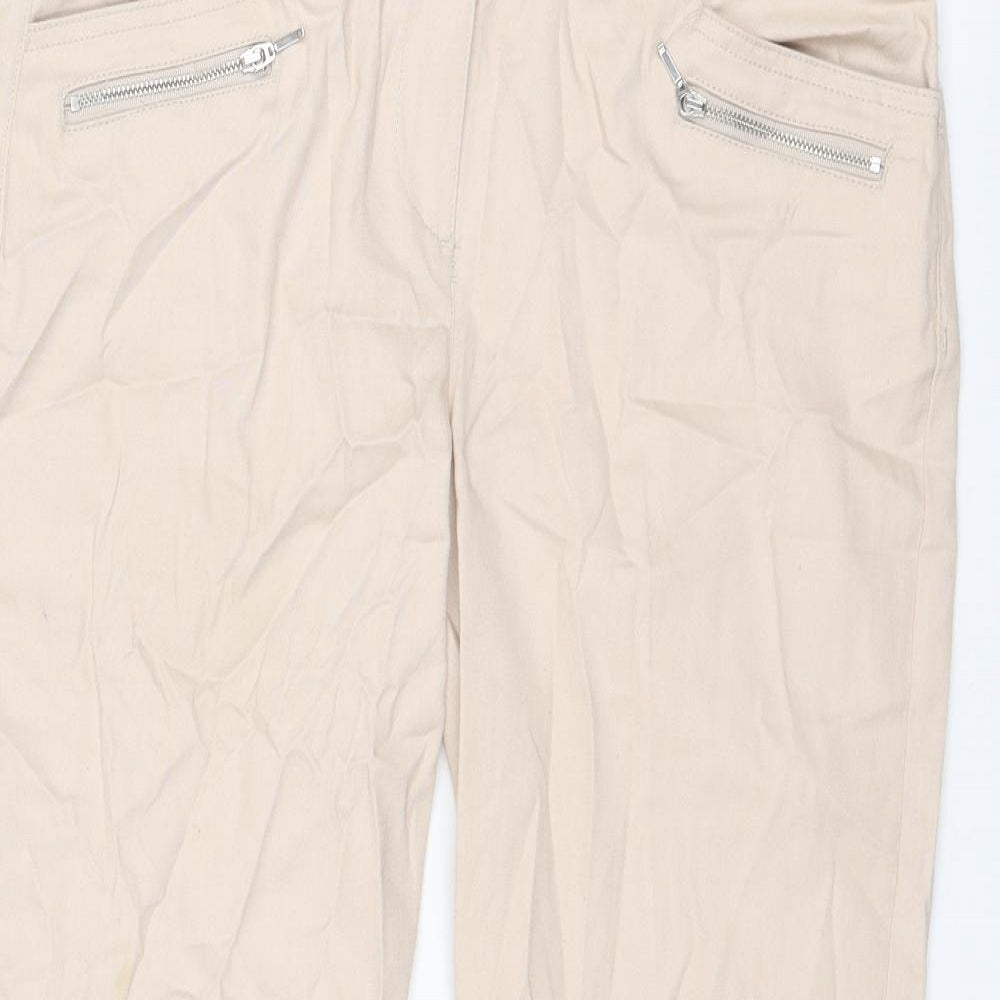 Wallis Womens Beige Cotton Cropped Trousers Size 12 L24 in Regular Zip