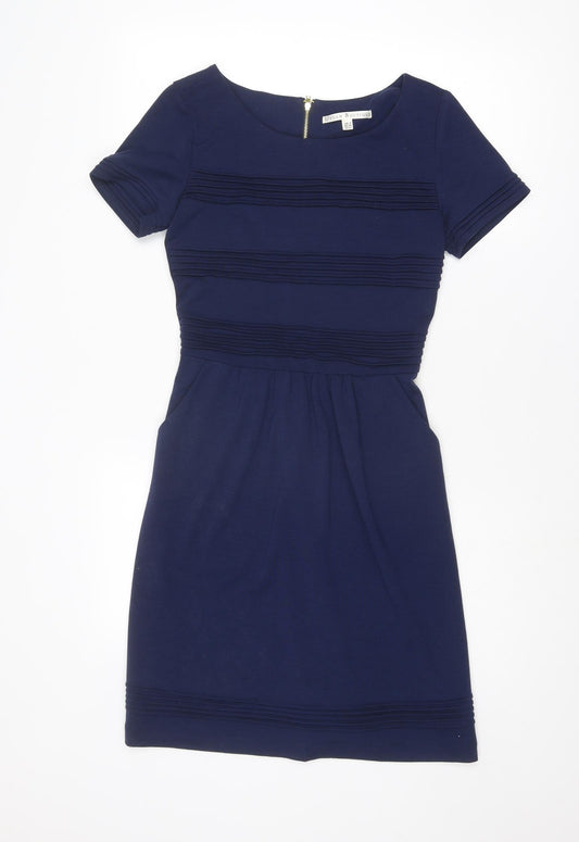 Uttam Boutique Womens Blue Polyester A-Line Size 8 Round Neck Zip