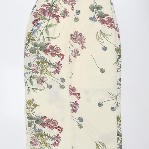 River Island Womens Ivory Floral Polyester A-Line Skirt Size 8 Zip