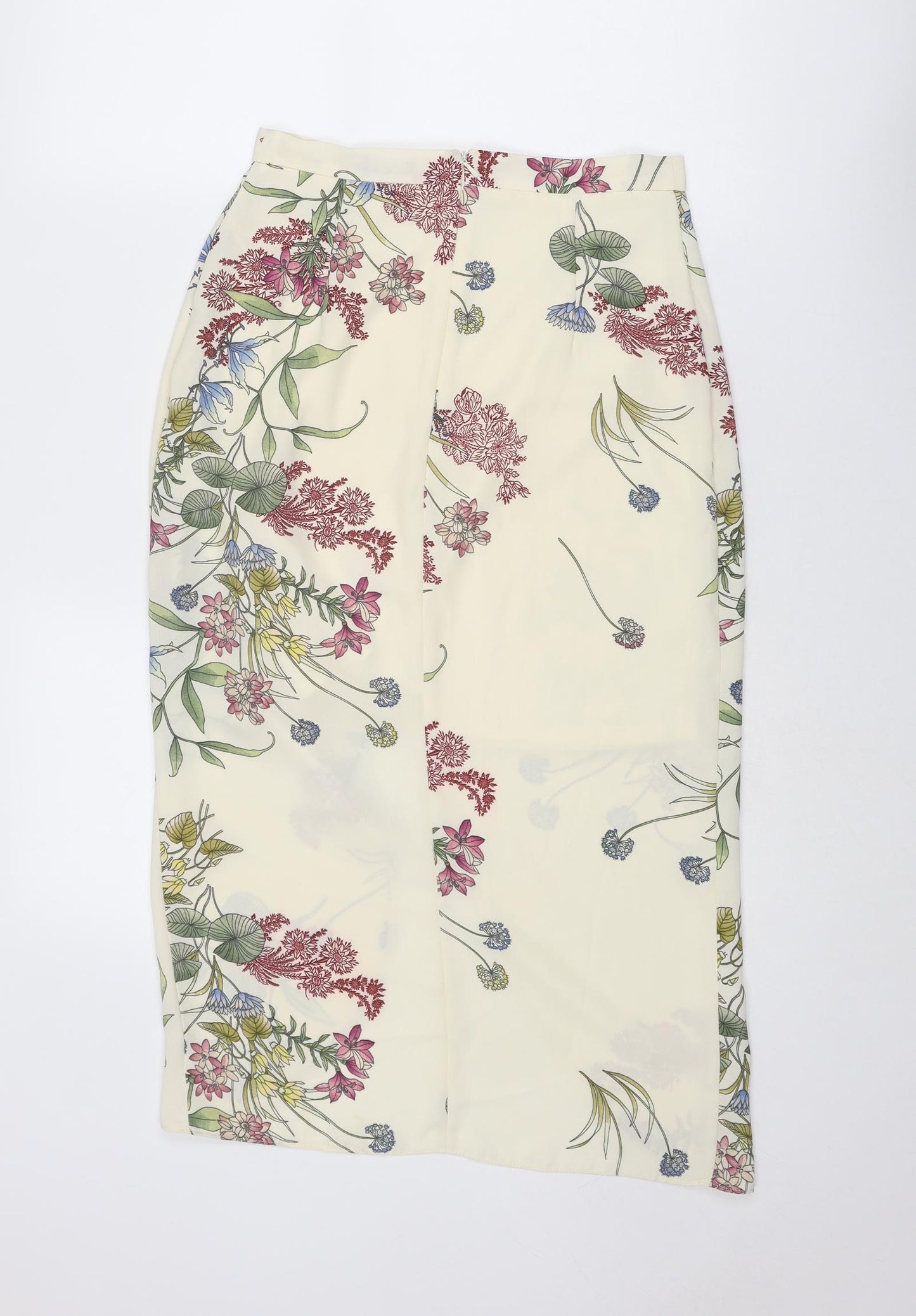 River Island Womens Ivory Floral Polyester A-Line Skirt Size 8 Zip