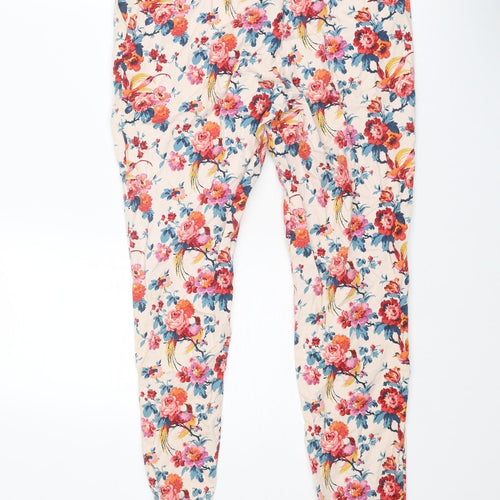 Oasis Womens Multicoloured Floral Cotton Chino Trousers Size 10 L26 in Regular Zip