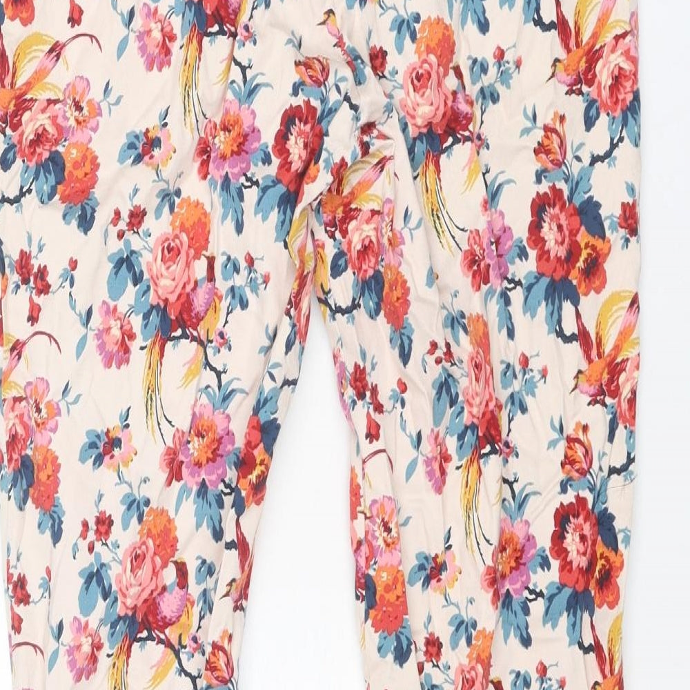 Oasis Womens Multicoloured Floral Cotton Chino Trousers Size 10 L26 in Regular Zip