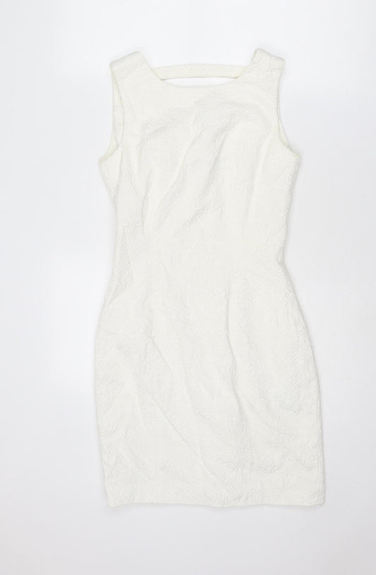 H&M Womens White Cotton Shift Size 8 Round Neck Zip