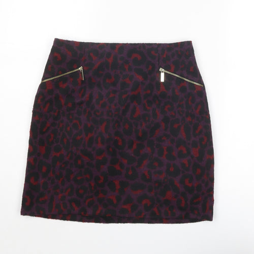 New Look Womens Purple Animal Print Polyester A-Line Skirt Size 8 Zip - Leopard pattern