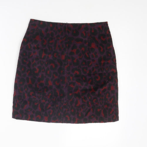 New Look Womens Purple Animal Print Polyester A-Line Skirt Size 8 Zip - Leopard pattern