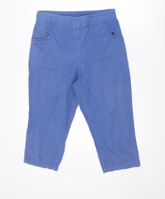 EWM Womens Blue Cotton Cropped Trousers Size 14 L20 in Regular