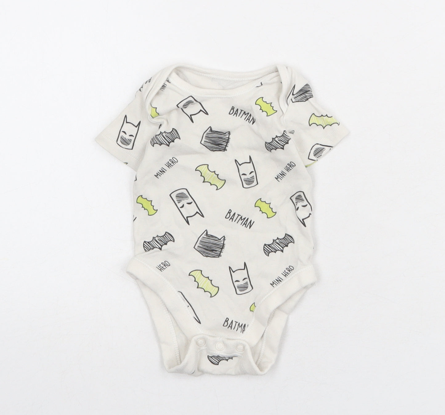 Batman Boys White Geometric 100% Cotton Babygrow One-Piece Size 3-6 Months Snap - Batman