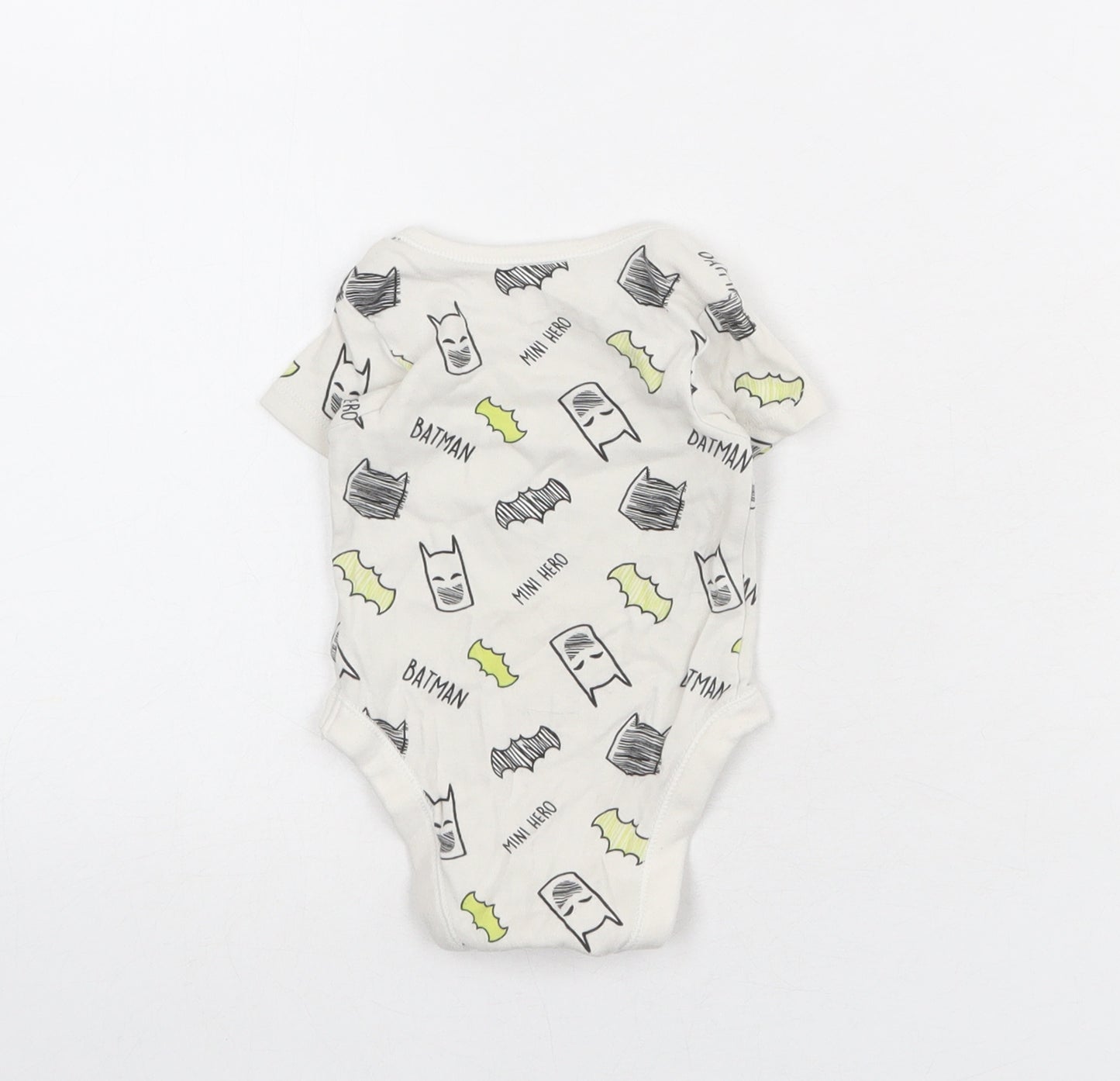 Batman Boys White Geometric 100% Cotton Babygrow One-Piece Size 3-6 Months Snap - Batman