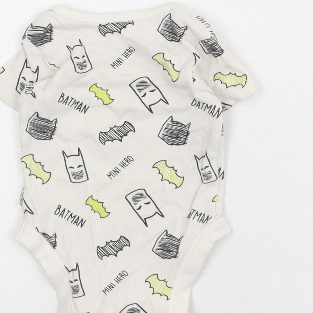 Batman Boys White Geometric 100% Cotton Babygrow One-Piece Size 3-6 Months Snap - Batman