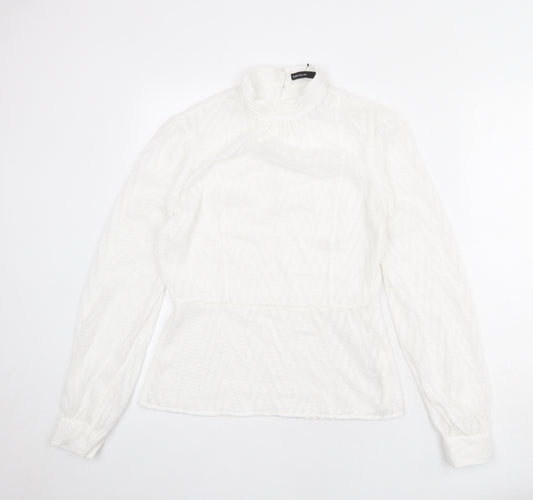 Karen Millen Womens White Polyester Basic Blouse Size 10 Mock Neck