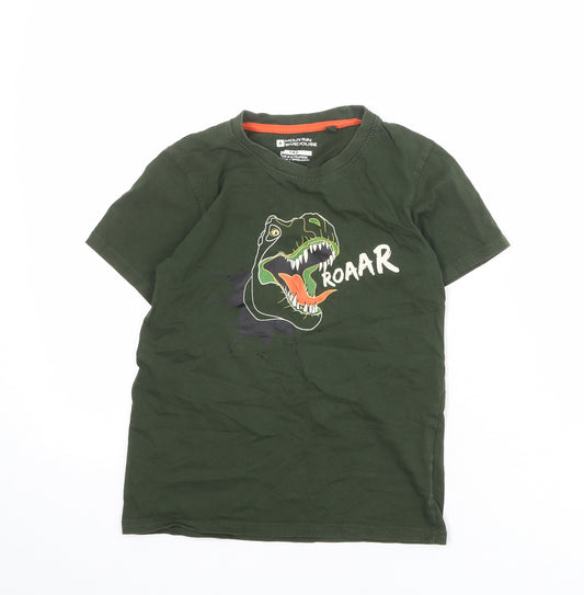 Mountain Warehouse Boys Green 100% Cotton Basic T-Shirt Size 7-8 Years Round Neck Pullover - Dinosaur Roaar