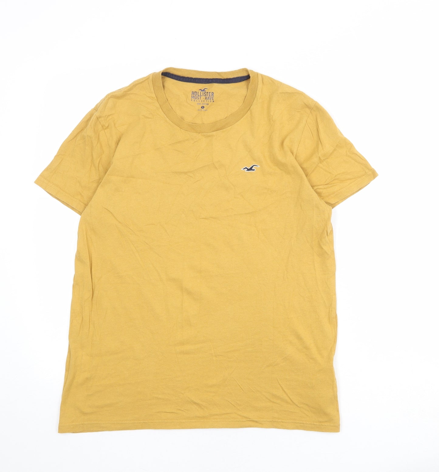 Hollister Mens Yellow Cotton T-Shirt Size S Round Neck