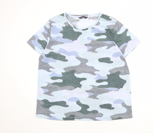 Marks and Spencer Womens Multicoloured Camouflage Polyester Basic T-Shirt Size 16 Round Neck