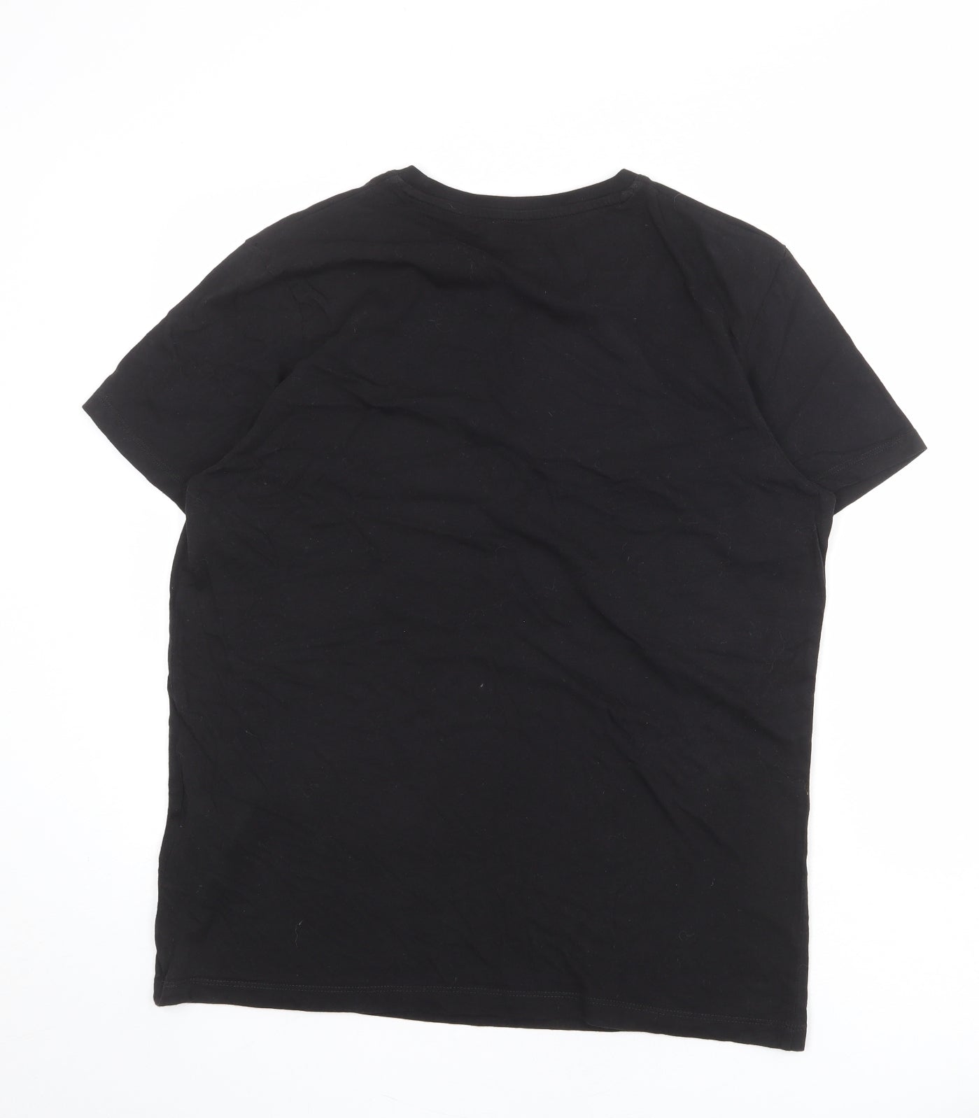 JACK & JONES Mens Black Cotton T-Shirt Size L Round Neck