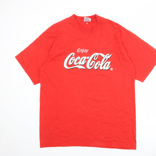 Coca-Cola Mens Red Cotton T-Shirt Size L Round Neck