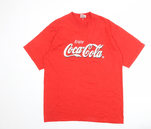 Coca-Cola Mens Red Cotton T-Shirt Size L Round Neck