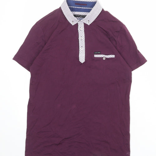 Guide London Mens Purple 100% Cotton Polo Size S Collared Button