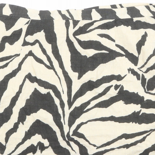 H&M Womens Beige Animal Print Cotton Mini Skirt Size 10 Zip - Zebra pattern