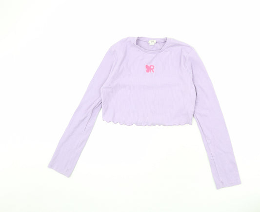 River Island Girls Purple Cotton Cropped T-Shirt Size 11-12 Years Round Neck Pullover