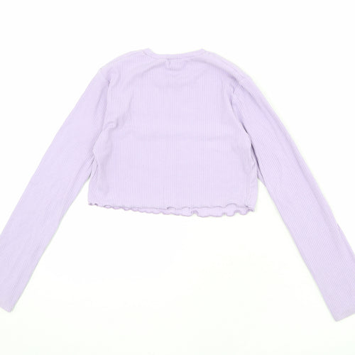 River Island Girls Purple Cotton Cropped T-Shirt Size 11-12 Years Round Neck Pullover