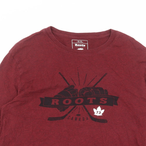 Roots Mens Red Cotton T-Shirt Size M Round Neck