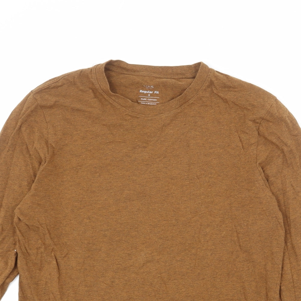 Marks and Spencer Mens Brown Cotton T-Shirt Size S Round Neck
