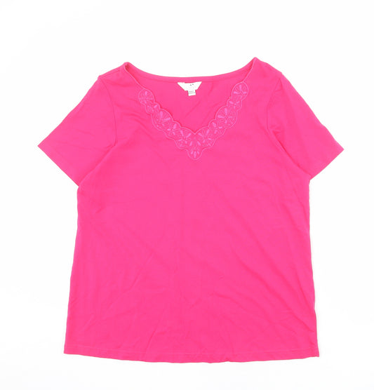 Julipa Womens Pink 100% Cotton Basic T-Shirt Size 16 V-Neck