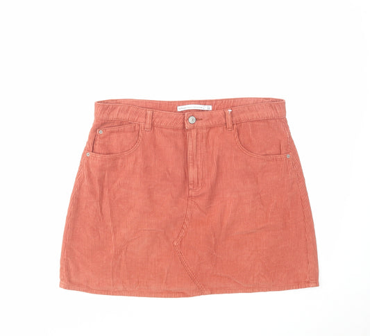 Lefties Womens Orange Cotton A-Line Skirt Size L Zip