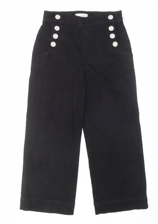 LOFT Womens Black Cotton Wide-Leg Jeans Size 27 in L24 in Regular Button