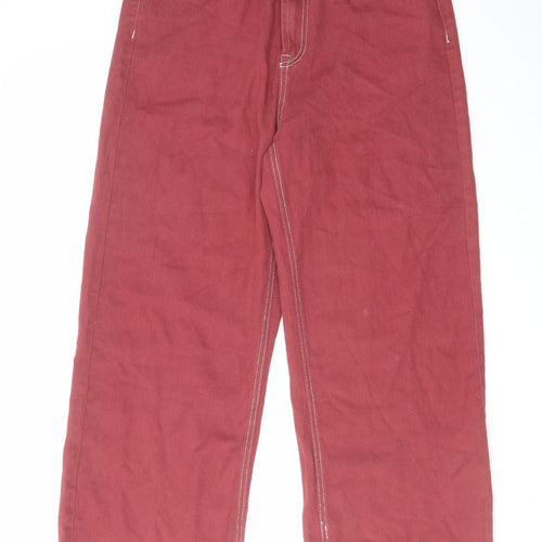 Boohoo Womens Red Cotton Wide-Leg Jeans Size 12 L26 in Regular Zip