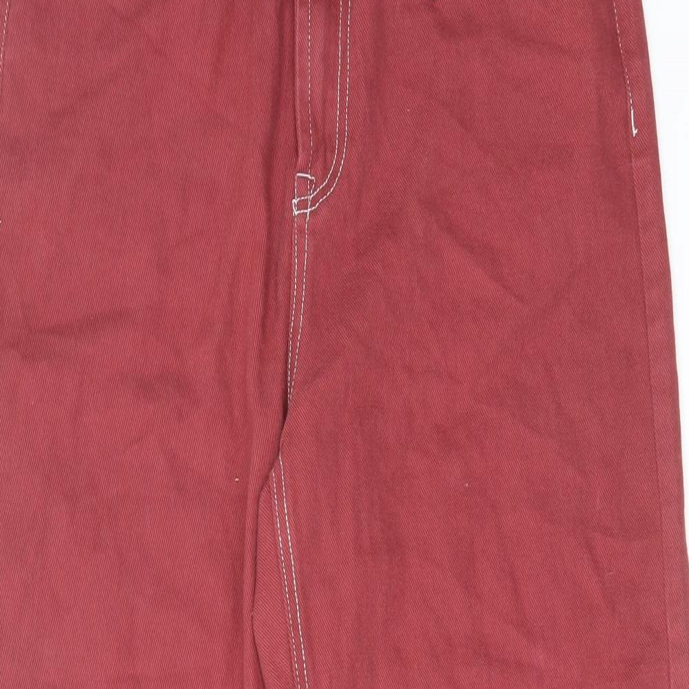 Boohoo Womens Red Cotton Wide-Leg Jeans Size 12 L26 in Regular Zip
