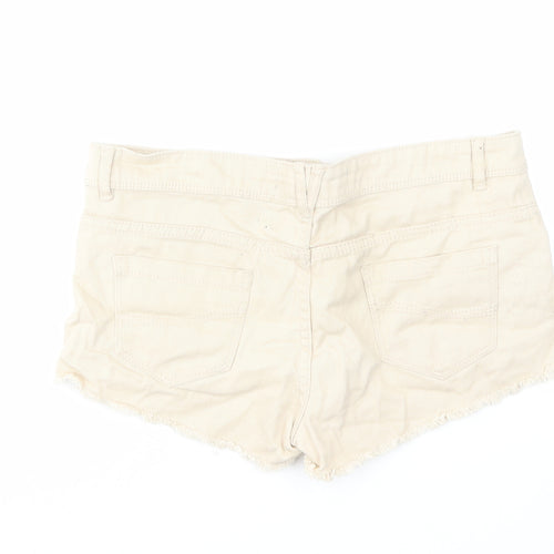 Denim & Co. Womens Beige Cotton Hot Pants Shorts Size 10 Regular Zip