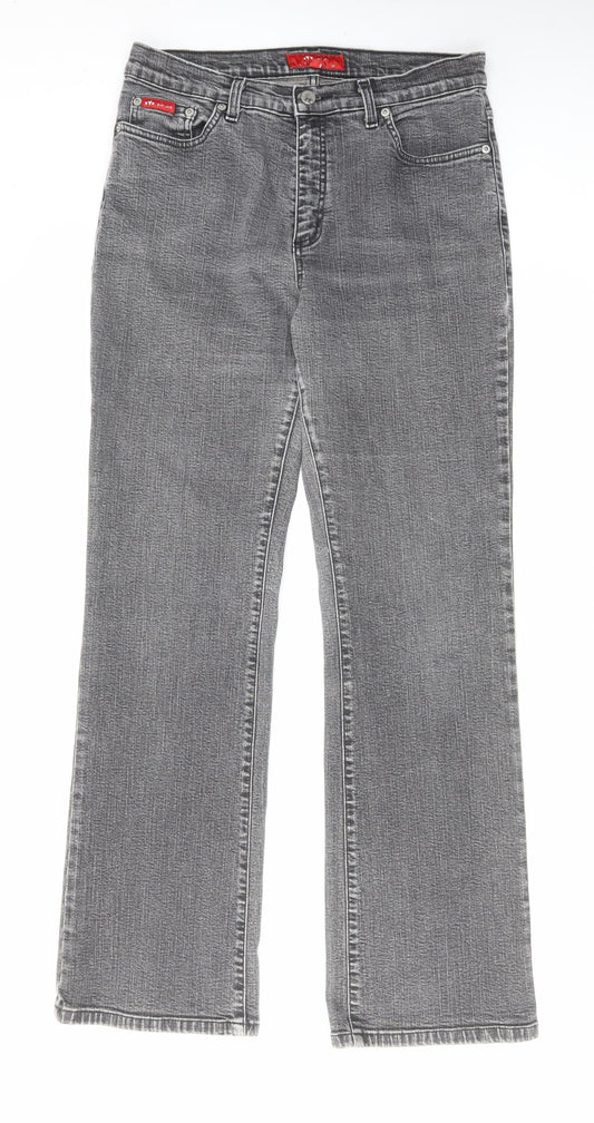 Per Una Womens Grey Cotton Bootcut Jeans Size 14 L31 in Regular Zip