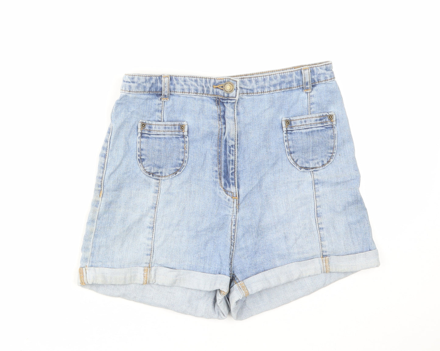 H&M Womens Blue Cotton Boyfriend Shorts Size 8 L3 in Regular Zip