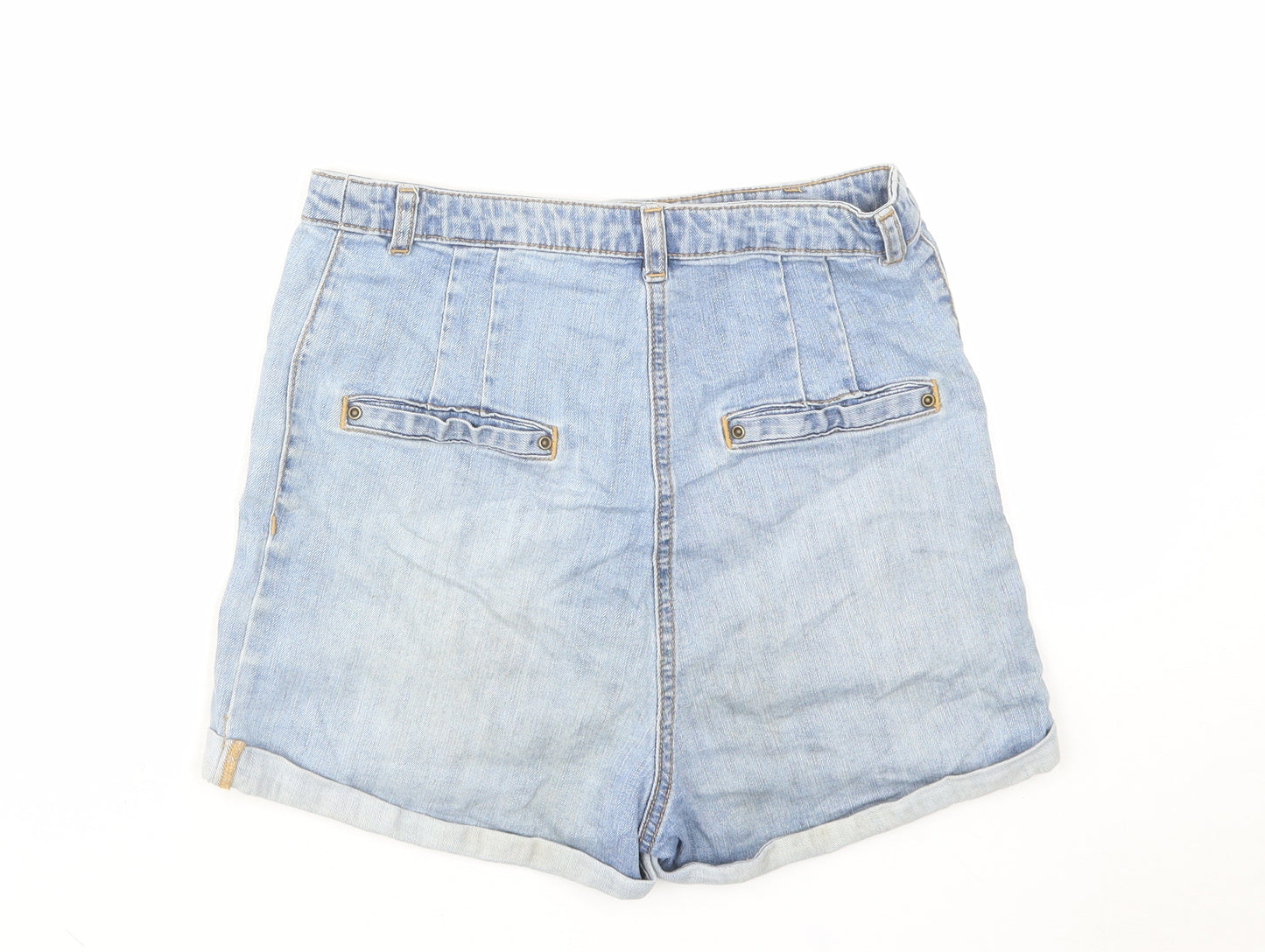 H&M Womens Blue Cotton Boyfriend Shorts Size 8 L3 in Regular Zip