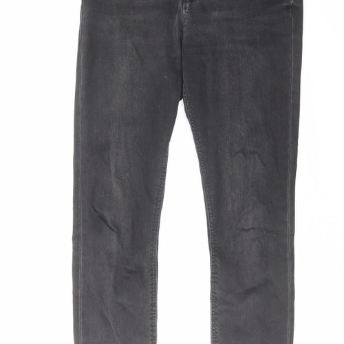 Zara Womens Grey Cotton Skinny Jeans Size 12 L28 in Regular Zip - Raw Hem