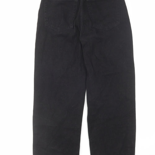 Pull&Bear Womens Black Cotton Wide-Leg Jeans Size 4 L25 in Regular Zip - Frayed Hem