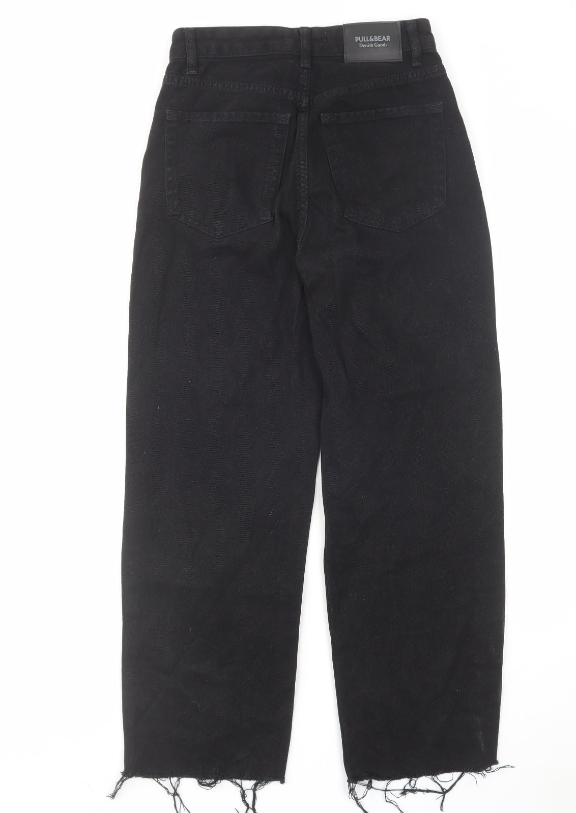 Pull&Bear Womens Black Cotton Wide-Leg Jeans Size 4 L25 in Regular Zip - Frayed Hem
