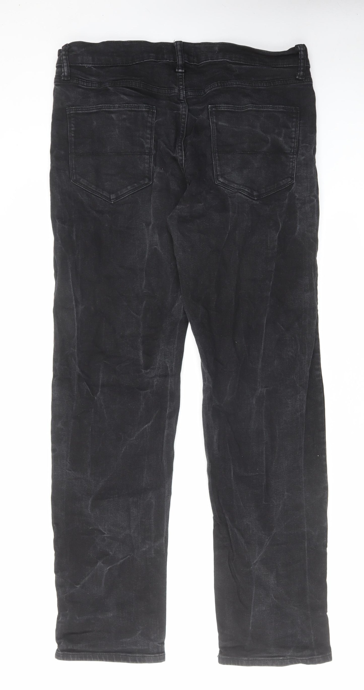 Marks and Spencer Mens Black Cotton Straight Jeans Size 34 in L33 in Regular Zip