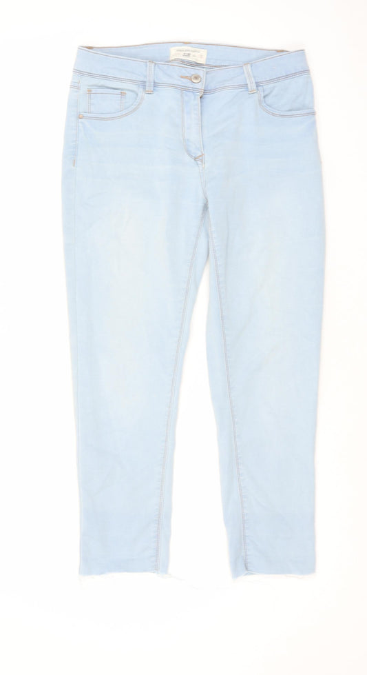 Matalan Womens Blue Cotton Skinny Jeans Size 10 L24 in Regular Zip - Raw Hem