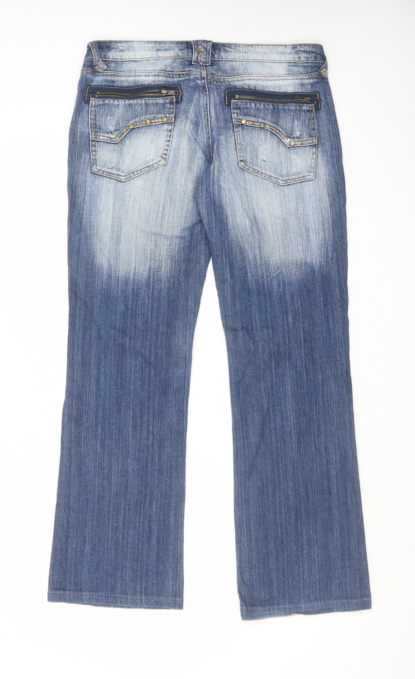 Lucky Bird Womens Blue Cotton Bootcut Jeans Size 34 in L31 in Regular Zip