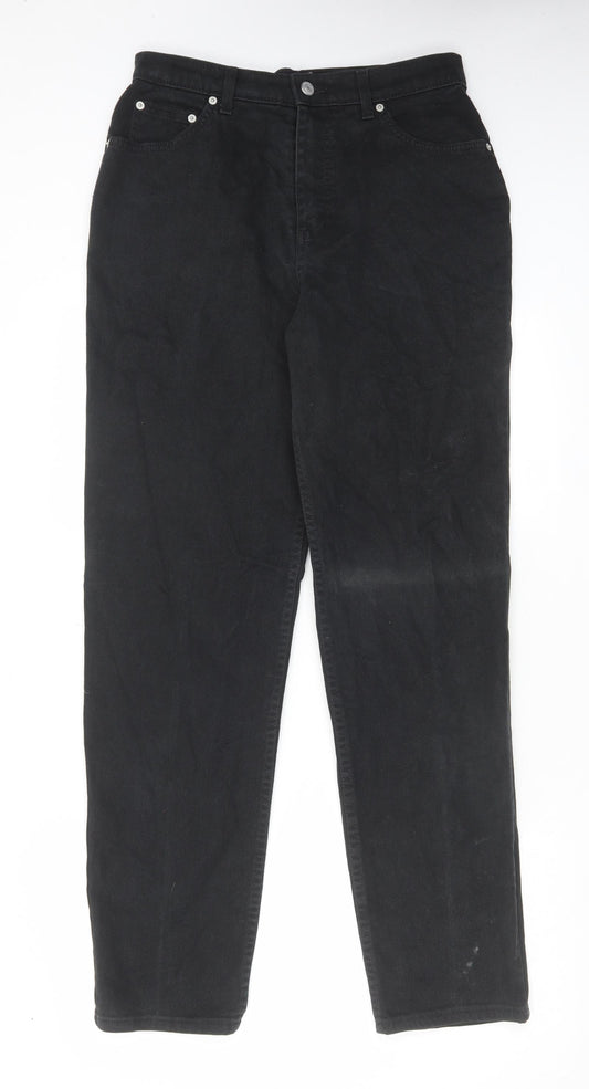 Marks and Spencer Womens Black Cotton Straight Jeans Size 14 L31 in Regular Zip