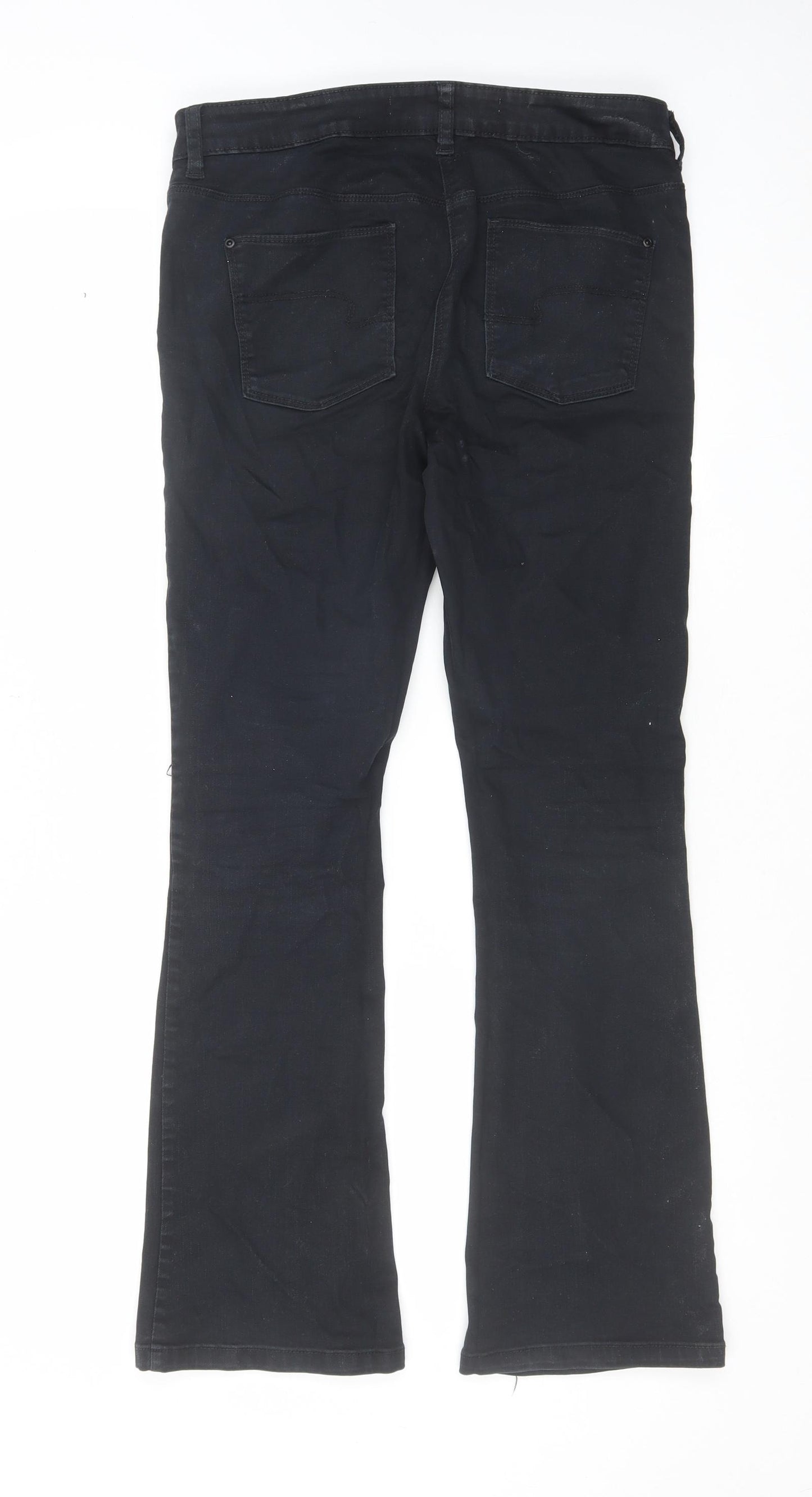 NEXT Womens Black Herringbone Cotton Bootcut Jeans Size 10 L30 in Regular Zip