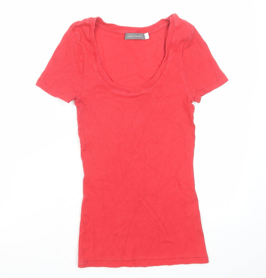 Mint Velvet Womens Red Cotton Basic T-Shirt Size S Scoop Neck