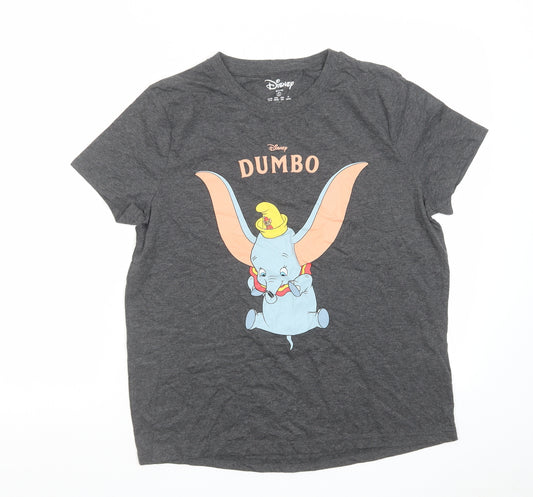 Dumbo Womens Grey Cotton Basic T-Shirt Size S Crew Neck - Disney