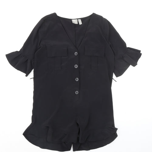 ASOS Womens Black 100% Polyester Playsuit One-Piece Size 8 Button